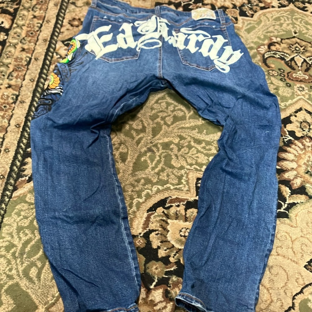 Y2K DISTRESSED BAGGY ED HARDY JEANS